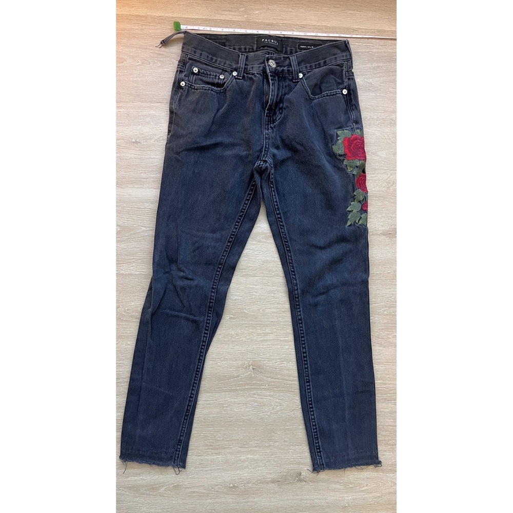 PacSun Skinny Jeans Womens 29x30 Blue‎ Floral Embroidered Frayed Hem Low Rise
